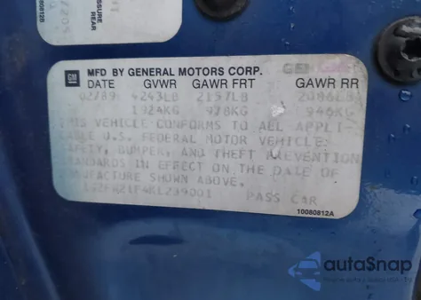 1989 Pontiac Firebird Trans Am/Gta z USA, uszkodzony, nr VIN 1G2FW21F4KL239001